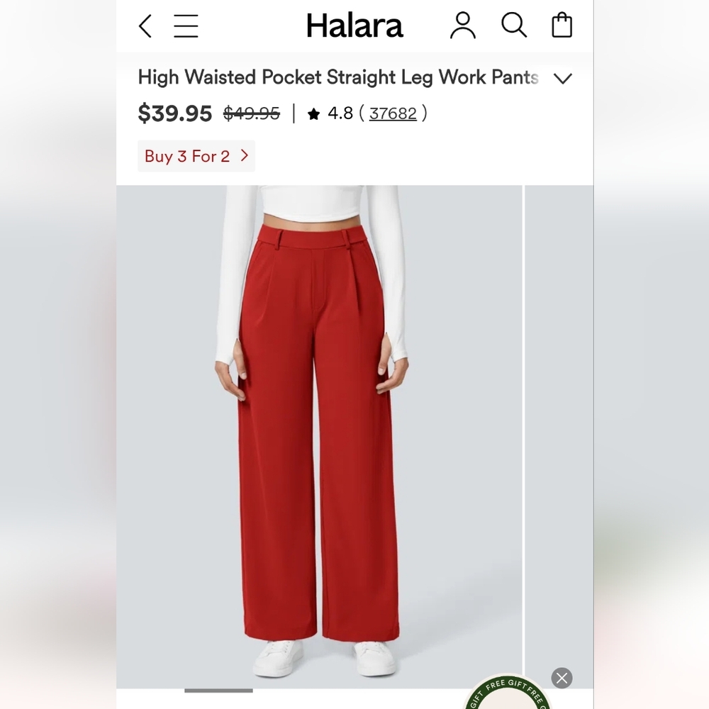 HALARA Women's Vibrant Red Wide-Leg Pants